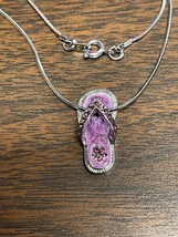 Purple Flip Flop Beach Sandal Flower Charm Enamel Pendant Necklace - $9.46