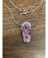 Purple Flip Flop Beach Sandal Flower Charm Enamel Pendant Necklace - $12.90 CAD