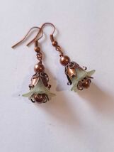 Green flower copper earrings Victorian flower Earrings green flower earr... - $47.88 CAD
