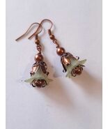 Green flower copper earrings Victorian flower Earrings green flower earr... - $34.00