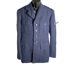 Vintage 50s US Air Force Wool Coat 40L Serge Blue Lined Buttons Pockets ... - £72.94 GBP