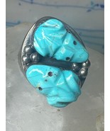 Frog Ring Turquoise southwest carved frogs band coin silver size 12.25 m... - $5,441.29 MXN