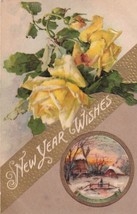 New Year Wishes Yellow Roses 1909 Linwood Kansas Postcard E09 - $2.96