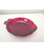 VINTAGE ANCHOR HOCKING RUBY RED LEAF SHAPED SHALLOW TRAY - £14.70 GBP