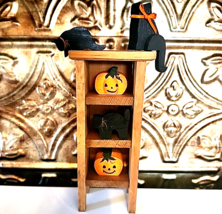 Halloween Decoration Cats Kittens Playing on Pumpkin Shelf Sitters Vtg - $15.88