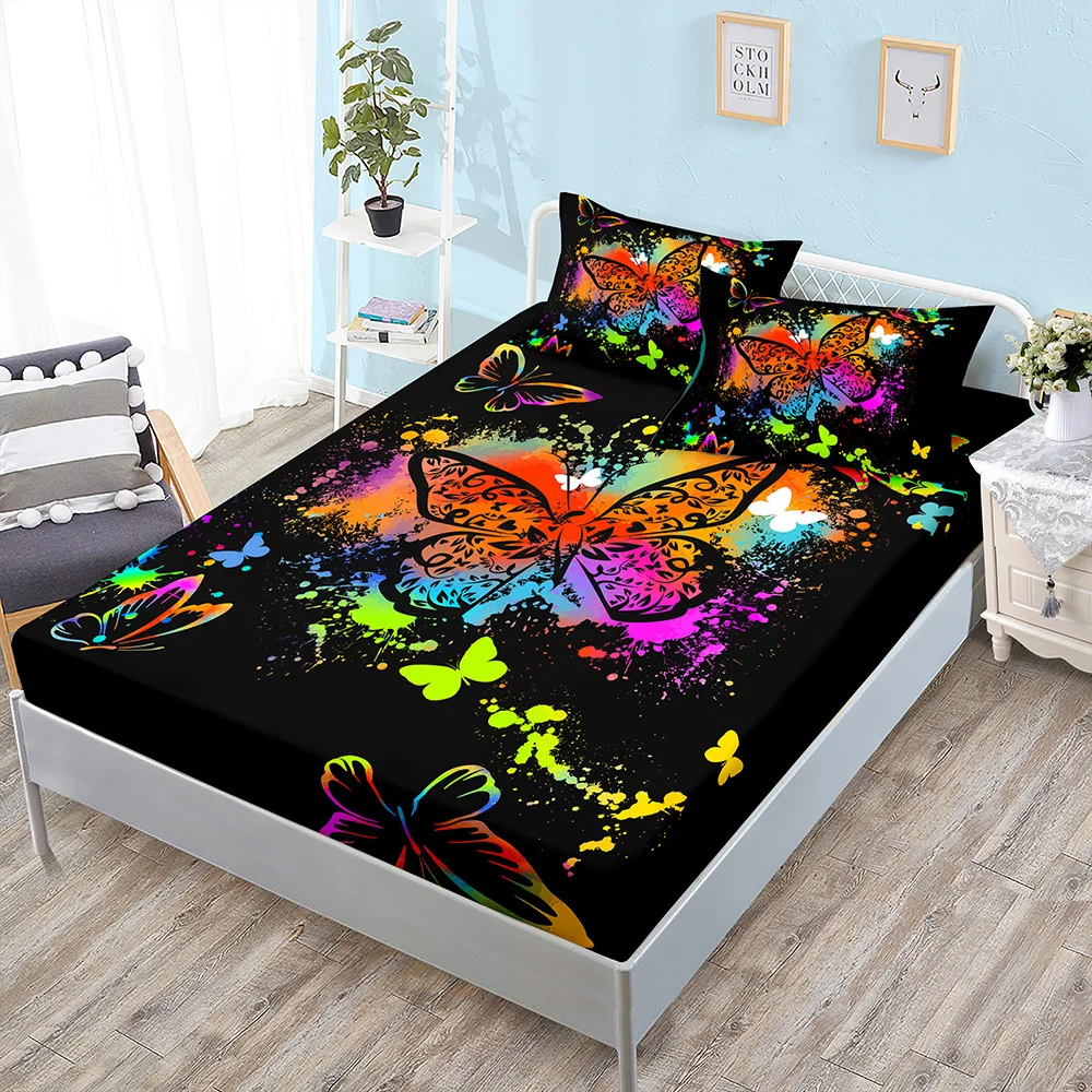 Colorful Butterfly Bed Fitted Sheet Bed Mattress Protector Insect Elastic Bed - £35.35 GBP+