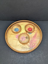 Vintage Bamboo and Plexiglass Pressed Flower Tray with 3 Coasters Made in Taiwan - £12.36 GBP