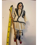 Vintage 7&quot; Greek Figure w Walking Stick &amp; Cape Doll Facial Hair MCM - £10.85 GBP
