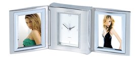Personlaised Stainless Steel Folding Quartz Alarm Clock with 2 Frames - add your - £89.51 GBP