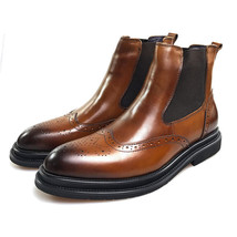 WingTip Genuine Leather Brown Chelsea Jumper Slip On HighAnkle Stylish Men Boots - £127.88 GBP+