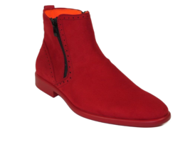 Men TAYNO Chelsea Chukka Soft Micro Suede Zip up Boot Coupe S Red - $79.99