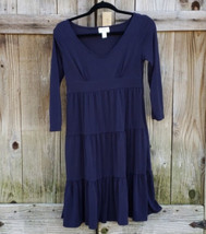 Ann Taylor LOFT Navy Blue Tiered Empire Waist Swing Dress Stretch Petite... - $14.36