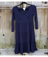 Ann Taylor LOFT Navy Blue Tiered Empire Waist Swing Dress Stretch Petite... - £11.34 GBP