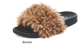 H2K Paula Brown FUZZY Fur Fashion Slides Flip Flops Sandals Slides Cozy ... - $26.99