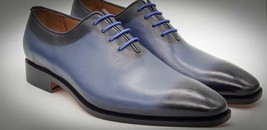 Bespoke Men&#39;s Handmade Blue Black Color Genuine Leather Whole Cut Lace Up Oxford - £160.05 GBP