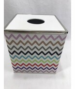 Kate Spade White Multi Colored Chevron Metal Tissue Box Cover Holder Chr... - $38.69
