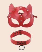 Masquerade Leather mask with silver studs - Cat Mask and leather choker - $30.45