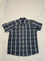 Prana Mens Plaid Short Sleeve Button Up Shirt Blue Large Outdoor Hiking Casual - £15.21 GBP