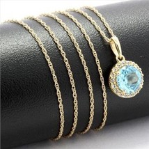 10K Yellow Gold Natural London Blue Topaz and White Topaz Necklace 18&quot; - £146.06 GBP