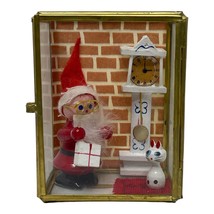 Vintage Christmas Shadow Box Diorama Glass Wood Santa Cat Clock Ornament... - £22.42 GBP