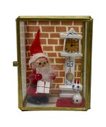 Vintage Christmas Shadow Box Diorama Glass Wood Santa Cat Clock Ornament... - £22.35 GBP