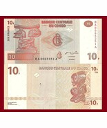 Congo P93b, 10 Francs, chief Luba headrest / carved figure, okapi w/m, 2... - $18.81 MXN