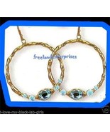 Earring Bejeweled Hoop Earrings Teal -Turquoise Color NEW Pierced - £7.74 GBP