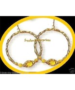 Earring Bejeweled Hoop Earrings Caramel -Yellow Color NEW Pierced - £7.74 GBP