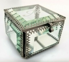 Nicole Miller Glass Hinged Trinket Box Mirrored Bottom Pretty Monogramme... - $16.95