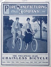 Pope Chainless Bicycles, print ad. Rare 1904 B&amp;W Illustration (man and woman rid - £13.44 GBP