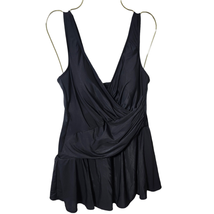 Miraclesuit Black Aurora One Piece Skirted Swim Dress Suit Size 16 - £35.20 GBP