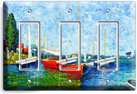 Claude Monet Red Boats On A Lake Triple Gfci Light Switch Wall Plates Room Decor - £13.45 GBP