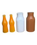 HTF Vintage Plastic White &amp; Chocolate Milk Bottles Orange Soda Pretend P... - $12.00