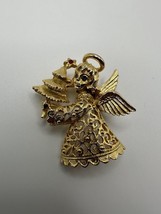 Antique Gold Angel Christmas Tree Blue Rhinestone Brooch 4.5cm  BB2 - £26.50 GBP