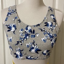 Fruit of the Loom Gray Blue Floral Sports Bra Sz 40 Lightweight Comfortable - $241.46 MXN