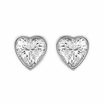 Heart Shape Clear Cubic Zirconia CZ Sterling Silver Unisex Stud Earrings - $23.74