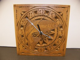HAND CARVED WOODEN CLOCK w/ FISH 9&quot; SQUARE - $44.98