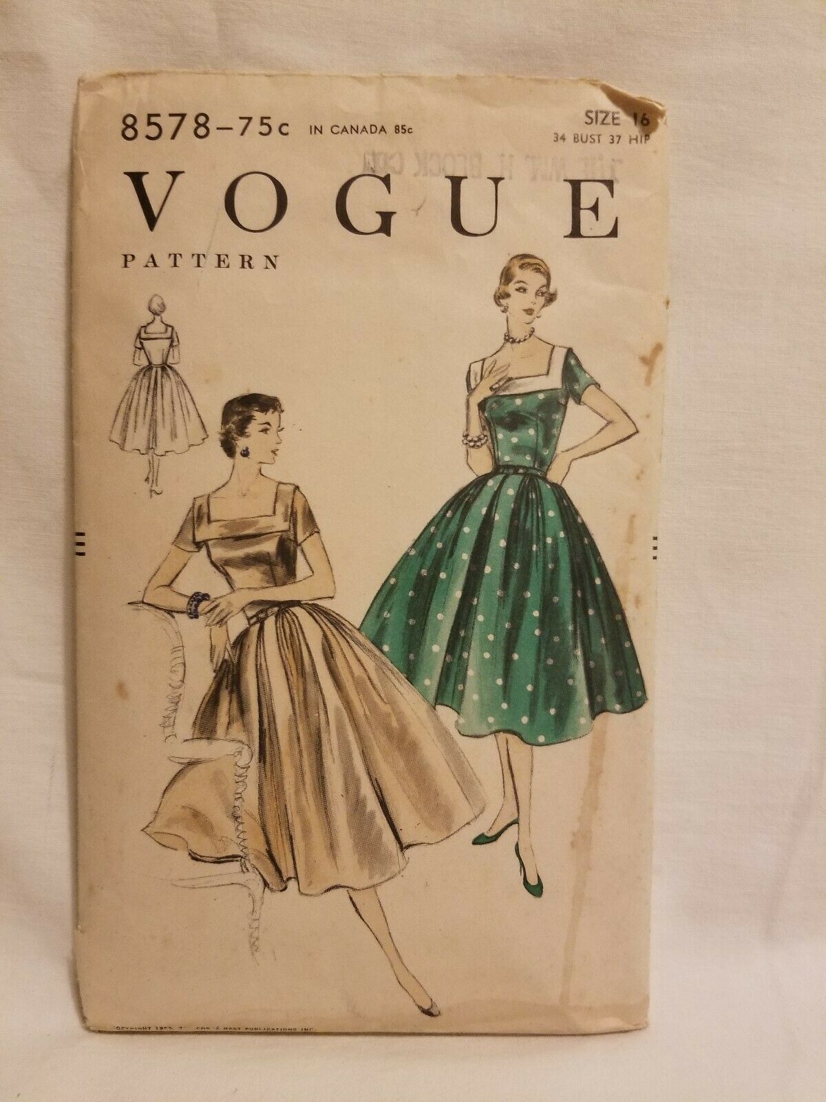 Vtg Pattern Vogue 8578 Size 16 Bust 34 Hip 37 Piece Dress Full Skirt Party AS IS - $16.82