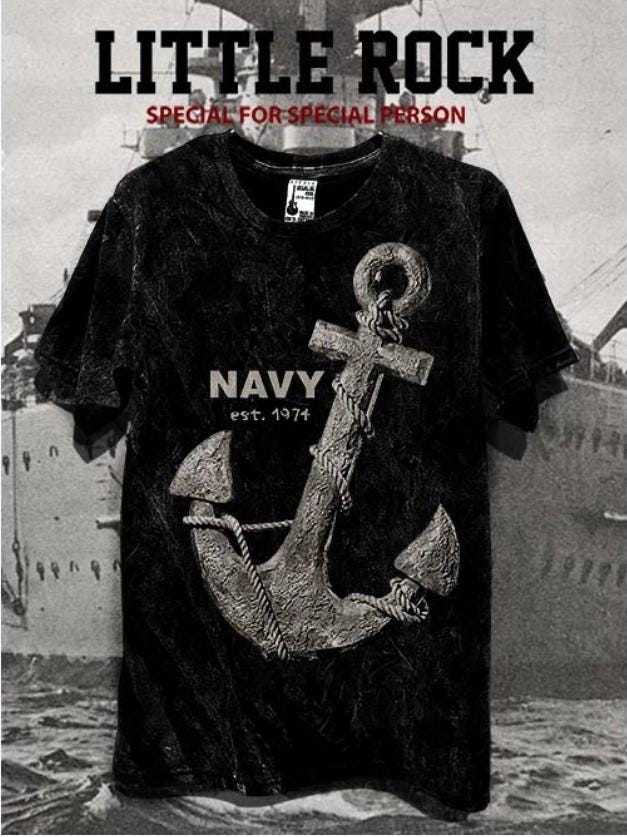 Sail in Style with the Little Rock Anchor Navy Tee! I Retro-Inspired!! - $27.50