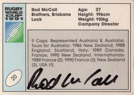 Rod McCall Australia Hand Signed Rugby 1991 World Cup Card Photo - £8.25 GBP