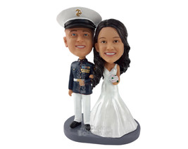 Custom Bobblehead Navy Officer Wearing His Uniform With His Wife Wearing A Beaut - £122.25 GBP