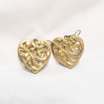 Heart Flowers Bows Gold Tone  Earrings 1.5&quot; Dangle Drop - £13.10 GBP