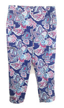 Chicos Cropped Zip Cargo Pants Royal Blue Paisley Print Cuff Leg Sz 1 M 8 - £19.37 GBP