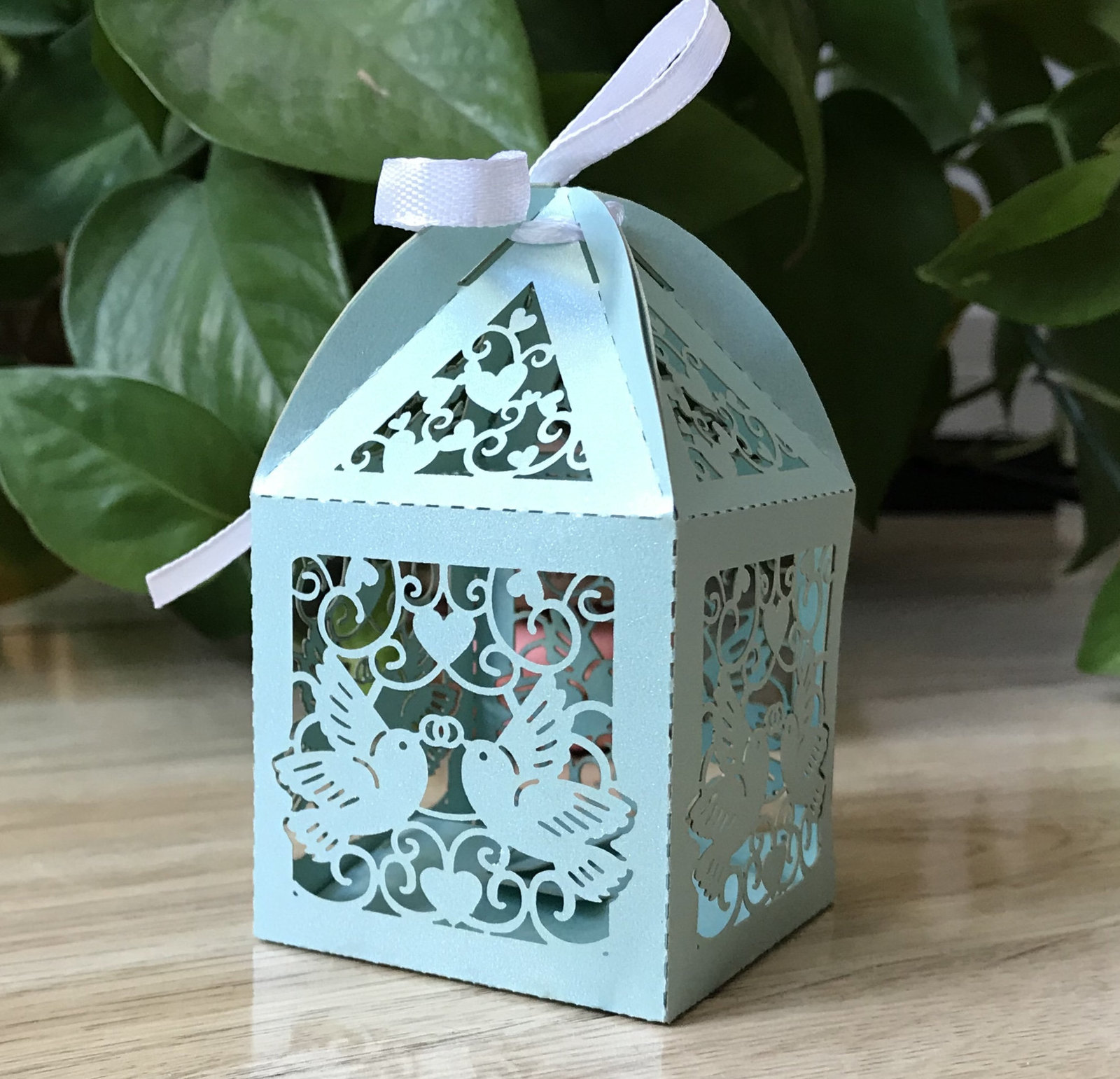 Primary image for 100pcs Light Blue laser Cut Wedding Favor Boxes,Gift Packaging Boxes with Ribbon