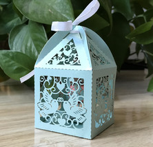 100pcs Light Blue laser Cut Wedding Favor Boxes,Gift Packaging Boxes with Ribbon - £27.17 GBP+