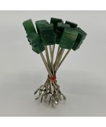 Set of 12 VTG MCM Malachite &amp; Silver Tiki Carved Cocktail Picks, 3.5&quot; Ha... - $40.00