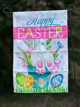 Happy Easter 11x17 Flower pot Bunny Tail Double Sided Garden Flag - £6.86 GBP