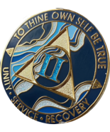 2 Year AA Medallion Elegant Marble Navy Blue Sobriety Chip - $15.99