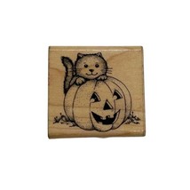 Vtg Hero Arts 1985 Halloween Pumpkin Cat Wood Mounted Rubber Stamp Card ... - $6.79
