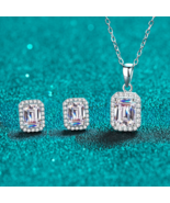 GRA Certified Emerald Cut Halo 1 Carat Moissanite 3-Piece S925 Jewelry Set - $3,336.00 MXN